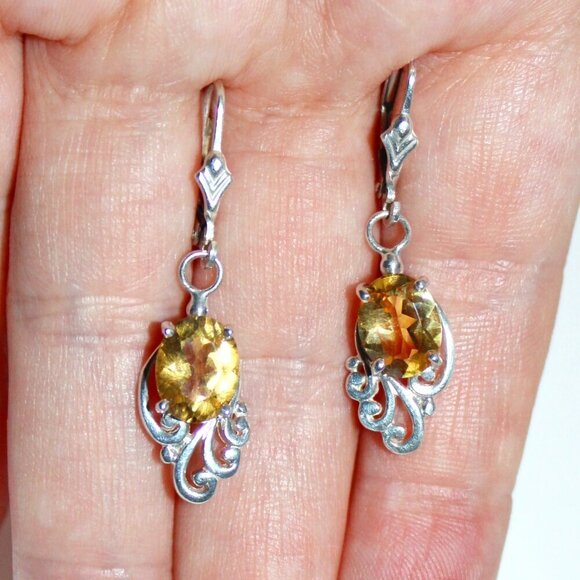 Sterling Silver Citrine Dangle Earrings - Picture 4 of 4